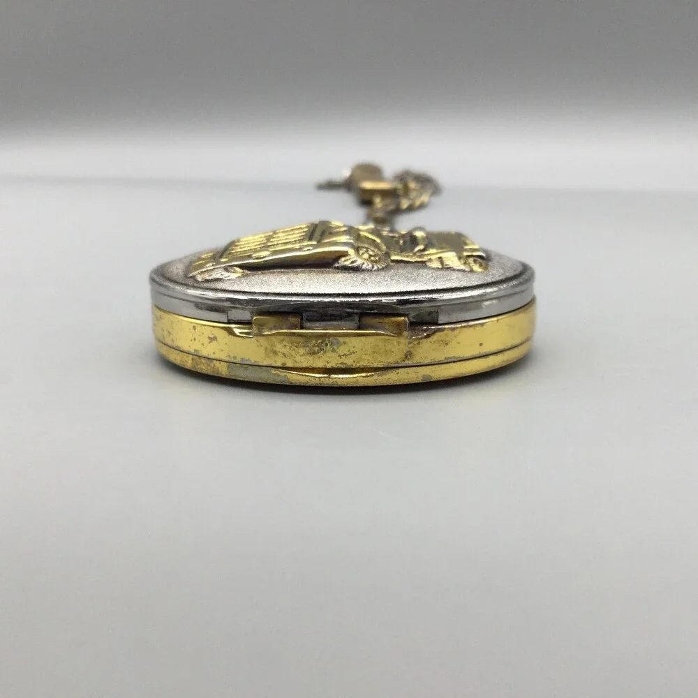 Milan Pocket Watch Men 48mm Silver Gold Tone Truck Full Hunter Chain New Battery